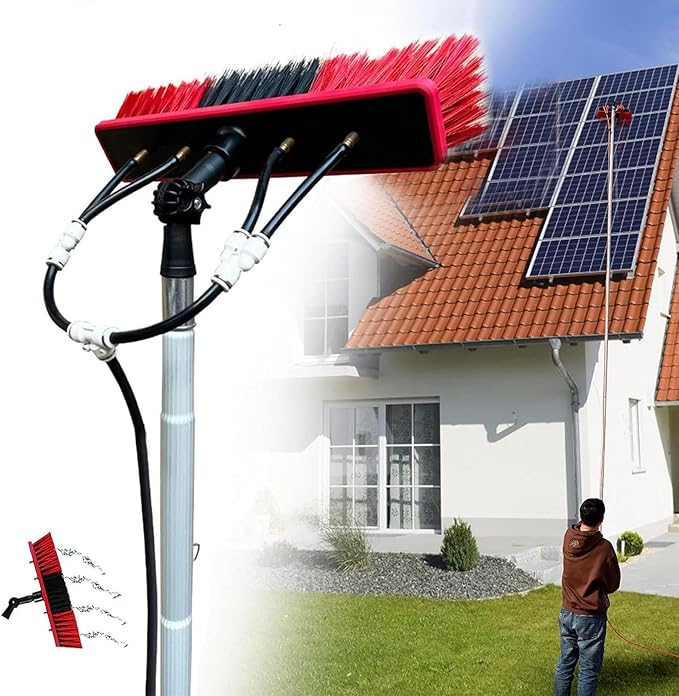 NYMFEA Solar Panel Cleaning Brush and PolePhotovoltaic Panel Cleaning Trucks Windows Water Fed Extendable Brush Roof Cleaning Tools Conservatory roof Cleaner5.4m/18ft