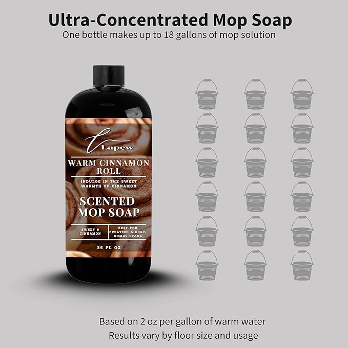Lapew Warm Cinnamon Roll Scented Mop Soap - Luxury Floor Cleaner Concentrate for Mopping Tile Laminate Vinyl &amp Hardwood | Streak-Free Low-Foam | 36 oz