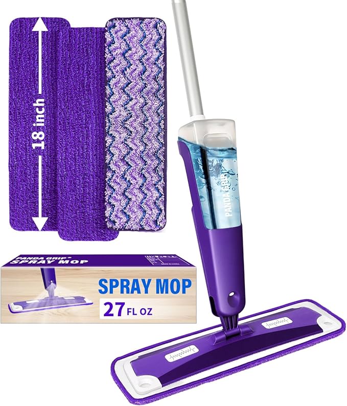 Mops for Floor Cleaning Wet and Dry Spray Mop with Refillable Spray Bottle and 3 Washable Microfiber Pads Home or Commercial Use Flat Mop for Hardwood Laminate Wood Ceramic Purple