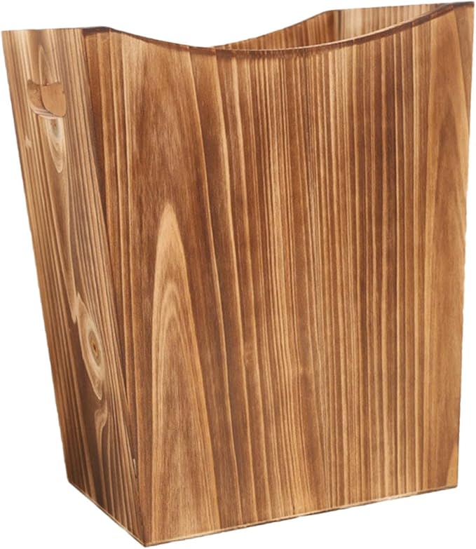 Fenteer Wooden Trash Can Rubbish Bin Farmhouse with Handles Decorative Garbage Can Waste Basket for Office Dorm Bathroom Indoor Decor