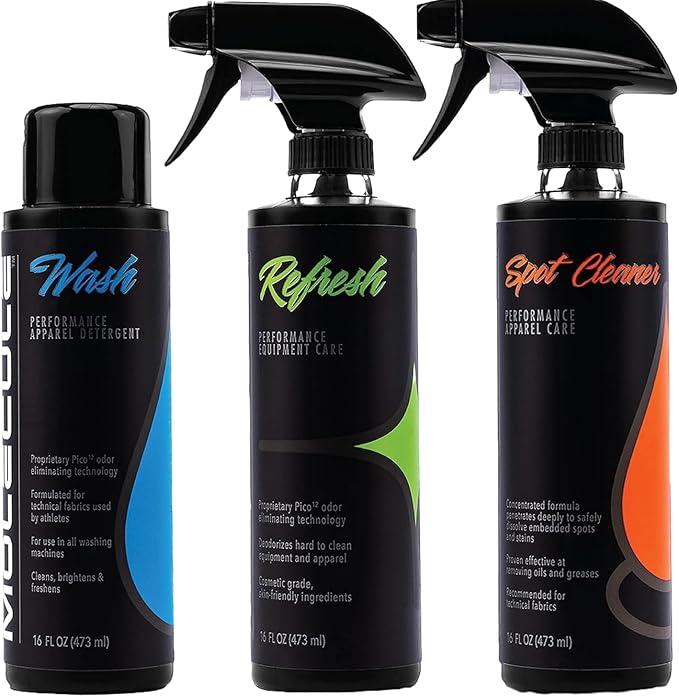 Molecule Athlete &amp Stain Remover Kit - Wash Refresh &amp Spot Cleaner 16Oz. Performance Apparel Care Race Suits Cleans &amp Deodorizes 16 Ounces