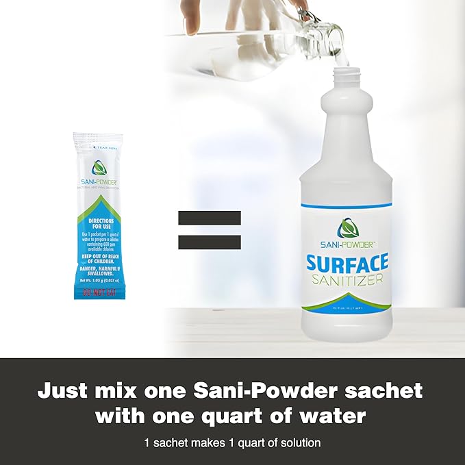 The Tile Doctor Sani Powder Granulated Hypochlorous Acid - Professional Grade Surface Disinfectant - Natural HOCL Multi Surface Cleaner - For Home Office &amp Medical Locations – 1.05 grams (2 pack)