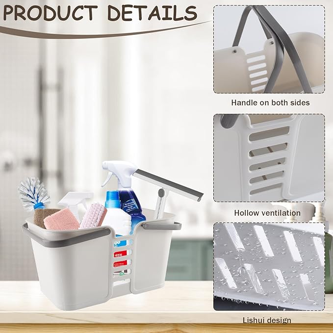 Cleaning Supply CaddyLarge Cleaning Products Storage Organizer with HandlesPortable Plastic Bucket Tool Storage Shower Caddy Basket for Bathroom Bedroom Kitchen College Dorm Garden