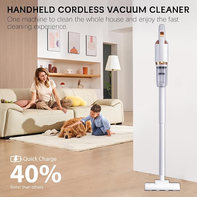 4 in 1 Cordless Vacuum Cleaner Powerful Stick Vacuum for Hardwood Floor 35 Min Rechargeable Battery Lightweight Upright Vacuum for Pet Hair Carpet