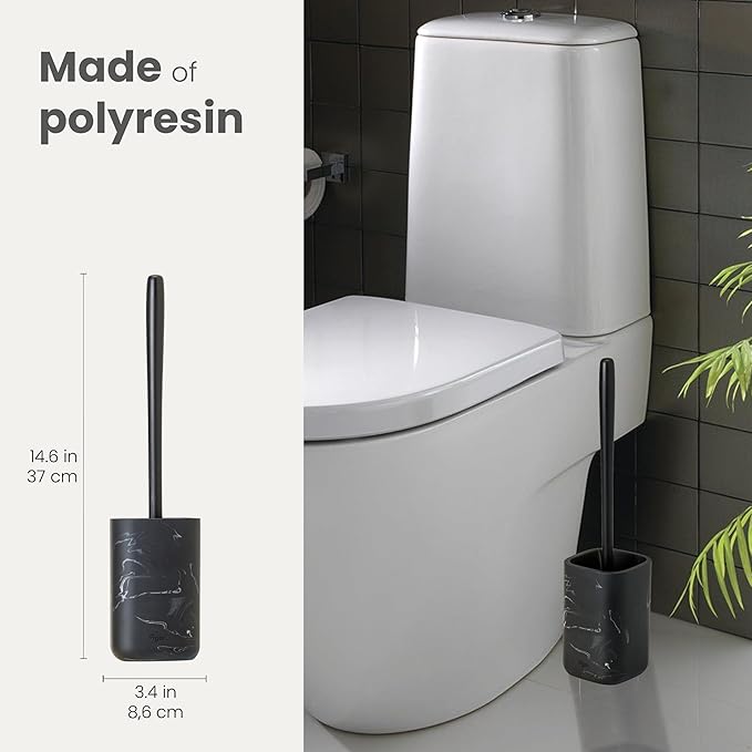 Vigar Zense Toilet Brush and Holder Set Toilet Bowl Brush with Polyresin Stone Holder Bathroom Sets for Bathroom Decor and Accessories Black Marble