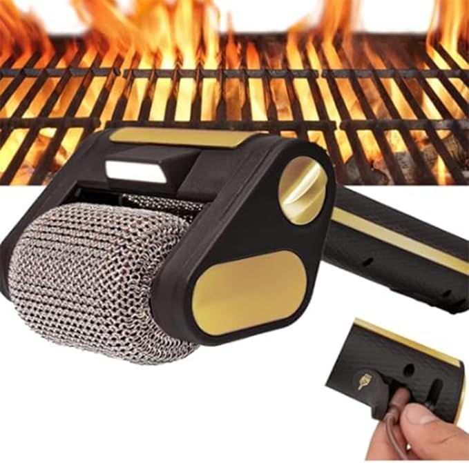 Cordless Electric BBQ Grill Cleaner with Its Rechargeable BBQ Brush and Stainless Steel Wheels is Ideal for Outdoor Cooking.