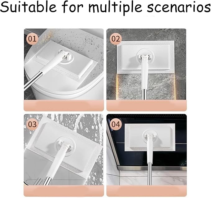 No-Wash Mop Multi-Surface Cleaning Tool Uses Disposable Face Towel Hands-Free Replacement Easy to Operate for Corners Gaps Walls Ceilings (White)