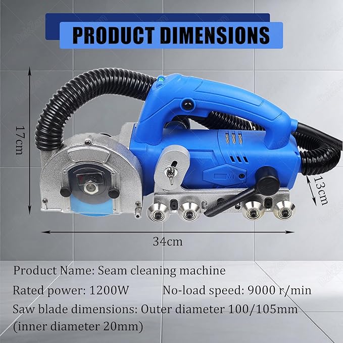 Electric Tile Gaps Crevice Cleaning Machine Grout Removal Tool 1200W 9000 RPM for Ceramic Tile Repair and Regrouting in Renovation Projects StandardconfigurationWithC