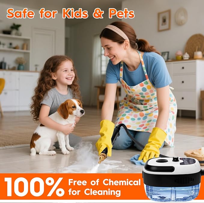 Steam Cleaner 2500W High Handheld Steam Cleaner 1L Portable Car Steam Cleaner 6 High Speeds Pressure Temperature Steam Cleaning Machine with 3 Brush Heads for Kitchen Home Car Cleaning（White）