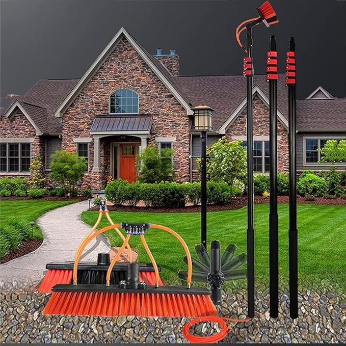 Window Cleaning Equipment Water Fed Pole Kit Extendable Window Cleaner Solar Panel Cleaner Kit 18-36ft Window Cleaning Pole Multi Purpose Water Spray Brus(9m/30FT)