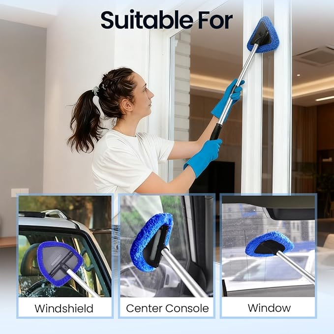 Windshield Window Cleaner Tool Cleaning Supplies for Glass Home 180° Expandable Cleaner Tool with Microfiber Pads and Spray Bottles。