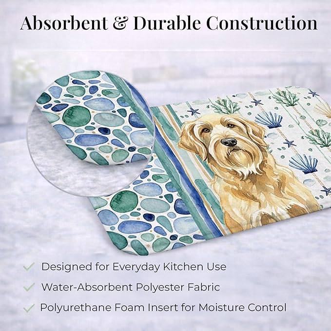 Caroline's Treasures Wheaten and Tan Otterhound Coastal Sea Glass Dish Drying Mat Absorbent Dish Drying Mat Pad for Kitchen Counter Dish Drainer Mat for Countertop 14 x 21 Multicolor