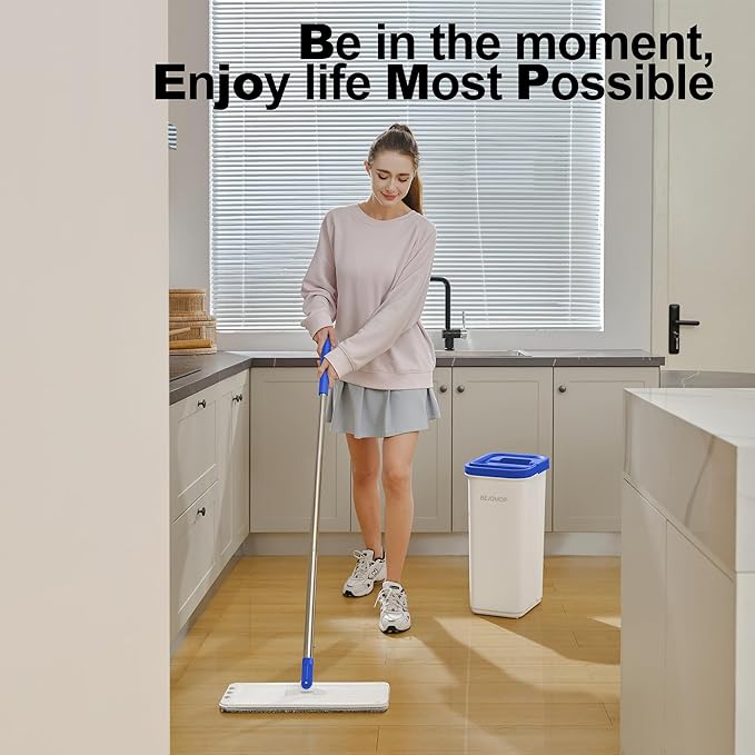 Mop and Bucket Set Mops for Floor Cleaning with Long Handle Squeeze Flat Mop and Bucket System Dry &amp Wet Dust Mops for Household Floor Cleaning with 3 Microfiber Mops Slate Blue