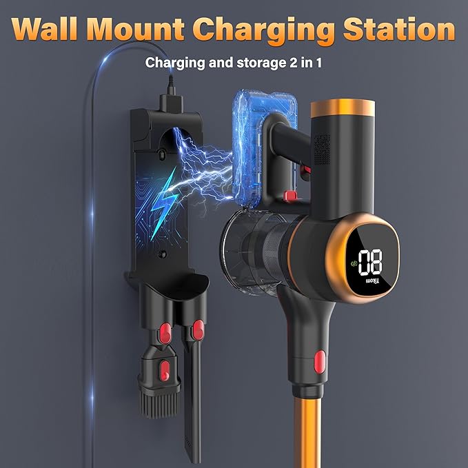 Tikom V500 Cordless Vacuum Cleaner for Home 40000Pa/450W Stick Vacuum with LED Touch Screen Charging Wall Dock Anti-Tangle Lightweight Handheld Vacuum for Pet Hair Hard Floor Carpet