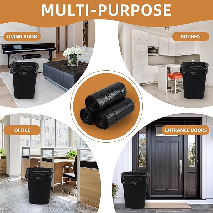 13 Gallon Plastic Bin Liner Bags Kitchen Drawstring Trash Bag Black Waste Bags 220 Counts