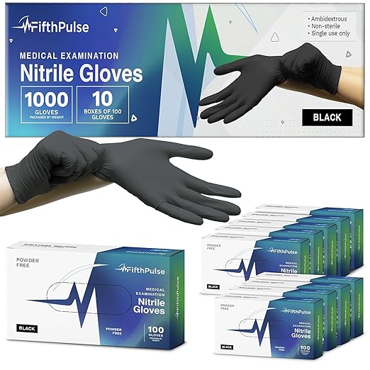 Black X Large Nitrile Gloves Case of 1000 - Medical Grade - Latex-Free Powder-Free - Disposable Nitrile Gloves - Medical Exam Lab and Industrial Use