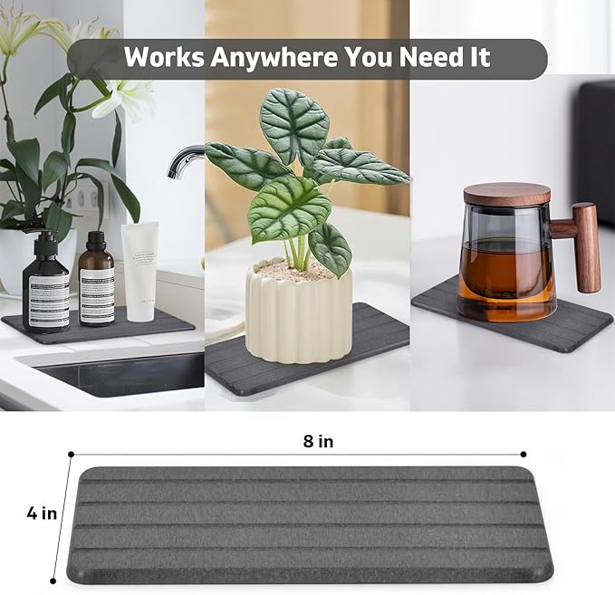 2 PCS Extra Large Stone Dish Drying Mat for Kitchen Counter 28×16 Marble Dish Drying Mat with 8x 4 Coasters Non - Slip Collapsible Absorbent Mat for Multi - Purpose Match Any Countertop