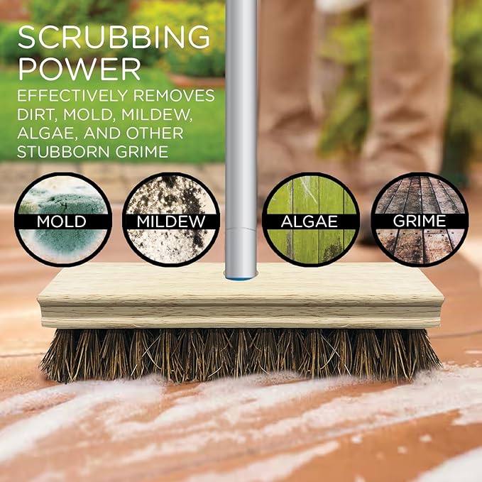 LOLA Deck Scrub Brush 9 x 3.5 Head w/Palmyra Bristles for Outdoor Cleaning Removes Dirt &amp Grime from Patios Decks Grout 1 Count