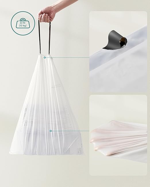 SONGMICS Trash Bags for 12-14.5 Gallon (45-55L) Trash Cans80 Count Drawstring Kitchen Garbage Bags Pre-Separated Liner Code 055A01 2 RollsWhite UKRB055A02