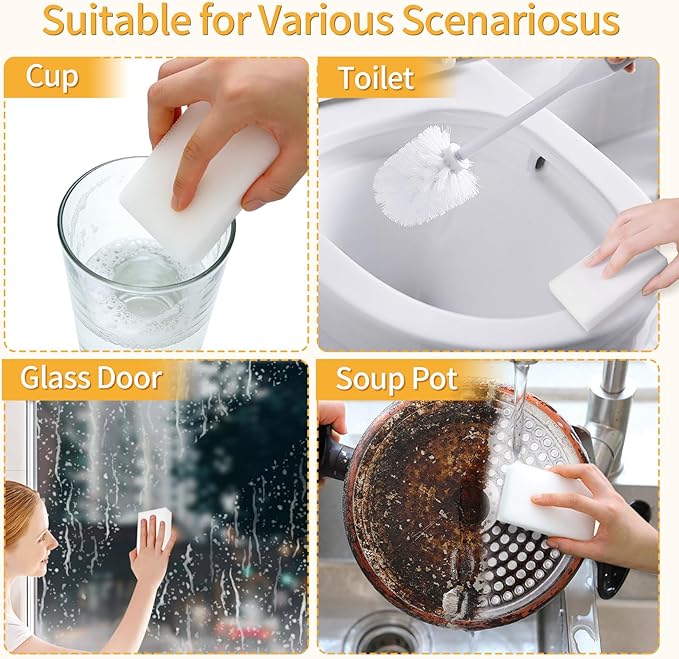 100 Pack Magic Cleaning Sponges Eraser Multi-Functional Melamine Sponge Foam Cleaning Pads for Household Kitchen Bathroom Furniture Bathtub Sink Cleaning Kitchen Dish Sponge 10x6x2cm