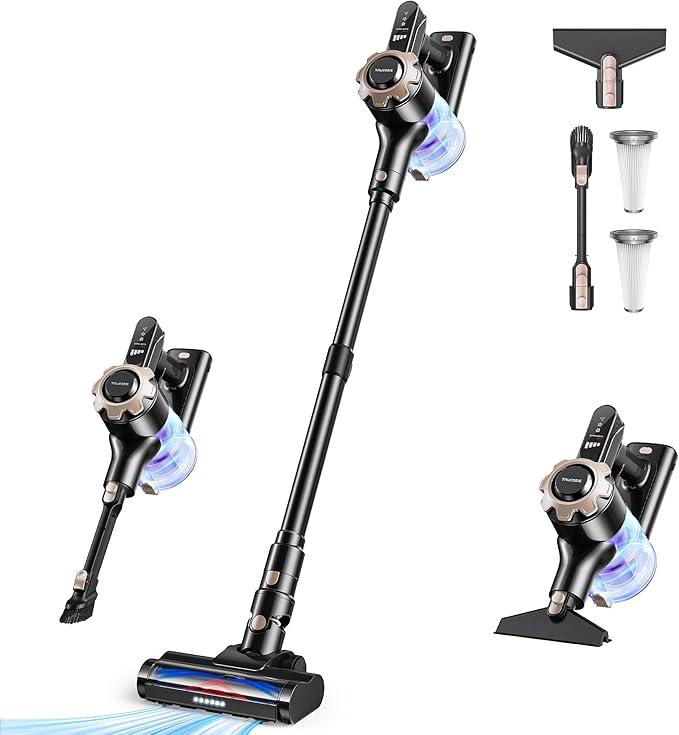 Trucozie Cordless Vacuum Cleaner 8-in-1 Lightweight Stick Vacuum with 45mins Runtime Powerful Suction Vacuum Cleaners for Home Hardwood Floors Carpet Pet Hair Black
