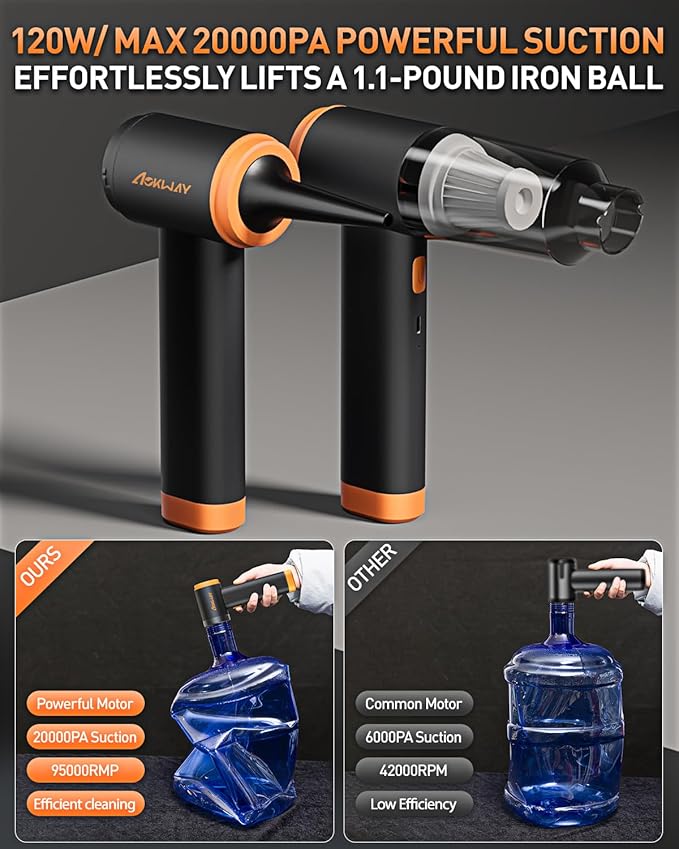 aokway Car Vacuum Portable Cordless 20000PA Powerful Suction 7800mAh Mini Vacuum Cleaner for Car Electric Air Duster &amp Blower Mini Handheld Vacuum 4-in-1 Rechargeable for Home Office Desk Clea