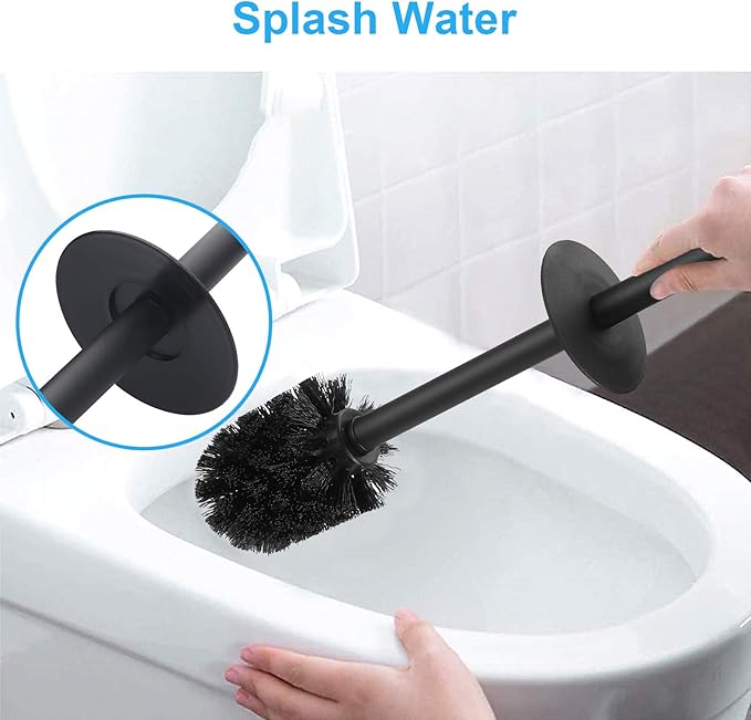 BGL Stainless Steel Toilet Brush with Holder 2 Black Bristle Heads