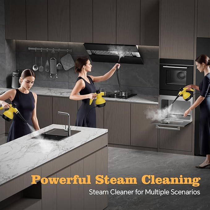 Steam Cleaner Handheld Steam Cleaner for Home 16-Piece Steam Cleaner Kit with Automatic Steam Switch Steamer for Kitchen Bathroom Living Room and Multi-Surface Deep Cleaning(Yellow)