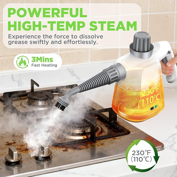 Handheld Steam Cleaner 230°F High-Temperature Steam Cleaner for All Surfaces With 12pcs Accessories for Cleaning Home Car and Grout
