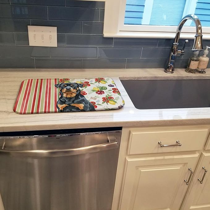 Caroline's Treasures Rottweiler Vegetables Dish Drying Mat Absorbent Dish Drying Mat Pad for Kitchen Counter Dish Drainer Mat for Countertop 14 x 21 Multicolor