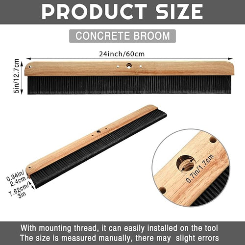 2 Pack 24 Inch Concrete Broom Finishing Tools Wood Backed Polypropylene Bristles Brush Push Brooms Without Handle for Concrete Finishes Hard Floors