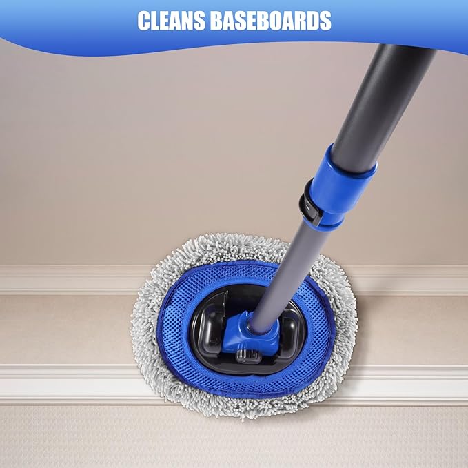 Wall Cleaner Mop Washer Mops with Long Handle for Cleaning Walls Baseboard Window High Cabinet Ceiling Floor 15°Bend Labor-Saving Microfiber Dry Dust and Wet Wash Cleaning Mop with Replacement Pad