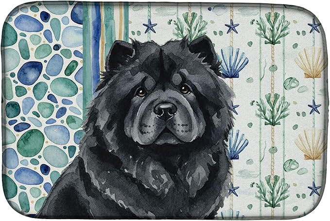 Caroline's Treasures Black Chow Chow Coastal Sea Glass Dish Drying Mat Absorbent Dish Drying Mat Pad for Kitchen Counter Dish Drainer Mat for Countertop 14 x 21 Multicolor