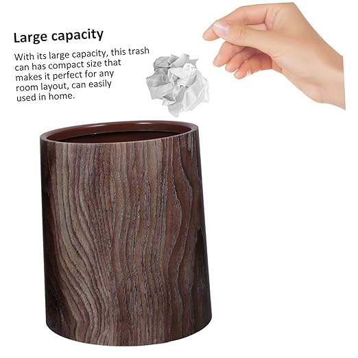 Cabilock Capacity Imitation Wood Grain Trash Can Office Waste Basket Kitchen Decor Wastebasket