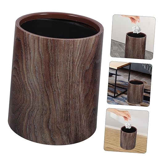 Imitation Wood Grain Garbage Can Capacity Wastebasket for Home Office Kitchen and Bathroom Elegant Design Easy to Clean Smooth Interior Versatile Trash