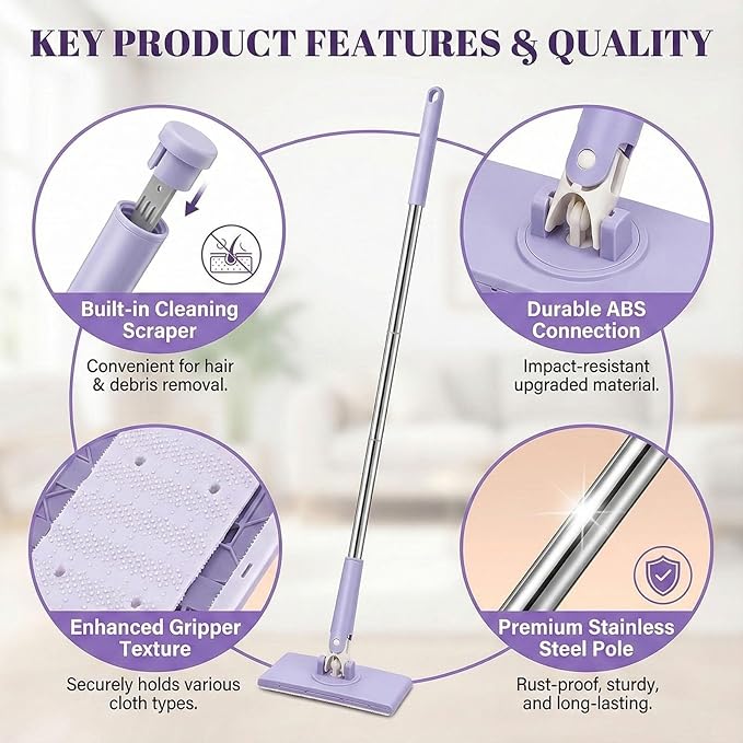 Convenient Cloth Changing Mini Mop Magic Cleaning Cloth*6 Zero Touch Snap Grip Mini Mops for Wet &amp Dry Cleaning Lightweight Snap for Corners