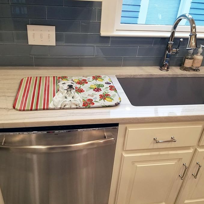 Caroline's Treasures Dogo Argentino Vegetables Dish Drying Mat Absorbent Dish Drying Mat Pad for Kitchen Counter Dish Drainer Mat for Countertop 14 x 21 Multicolor