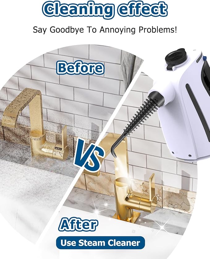 Handheld Steam Cleaner 9.8FT Power CordSteamer for Cleaning with 11 Accessories 15 Seconds Fast Heating High Temperature Cleaning 530Ml Capacity Steam Cleaner for Washroom Kitchen and Car