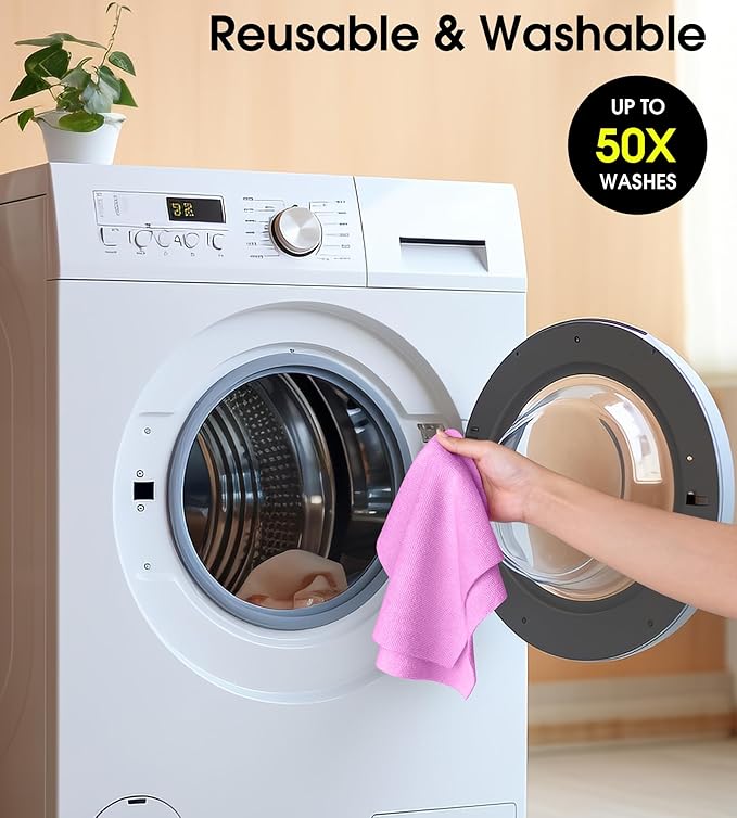 KitchLife Microfiber Cleaning Cloth Roll 100 Pack - Tear-Away Microfiber Paper Towels Lint-Free Reusable Washable for Kitchen Car Dishes and Sensitive Surfaces (Light Purple)