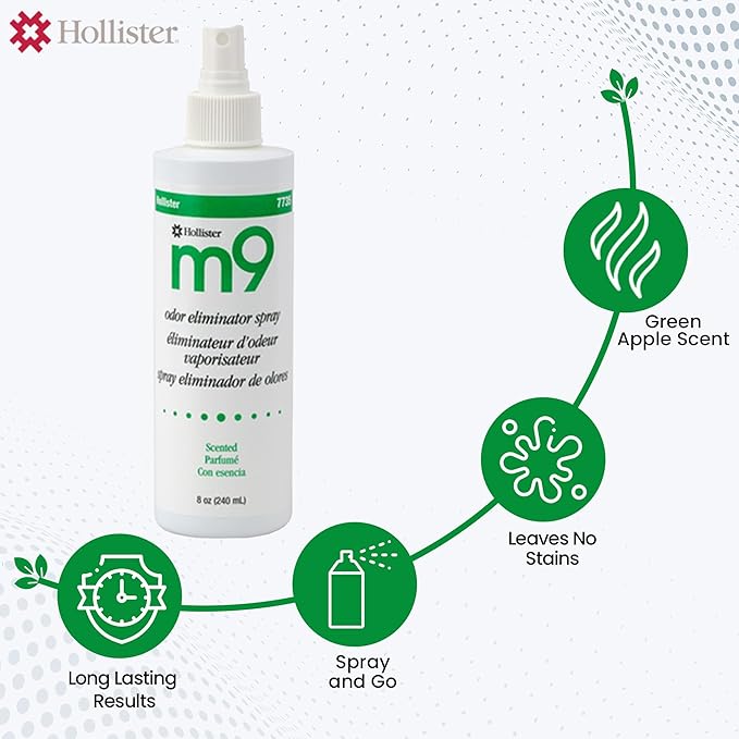 Hollister 7735 m9 Odor Eliminator Spray Green Apple Scent 8 oz Bottle 6 Pack – Ostomy Spray Ostomy Supplies Odor Neutralizer