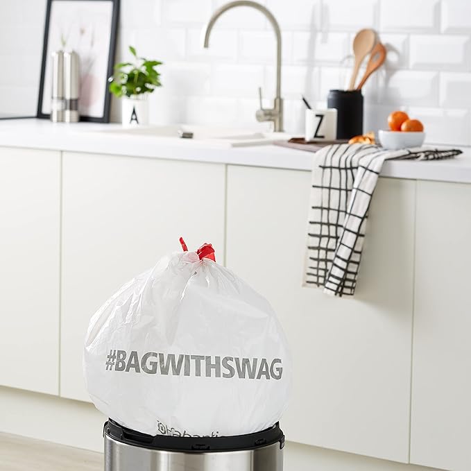 Brabantia PerfectFit Trash Bags (Size J / 6 Gallon) High Quality Thick Plastic Trash Can Liners with Tie Tape Drawstring Handles (20 Bags)