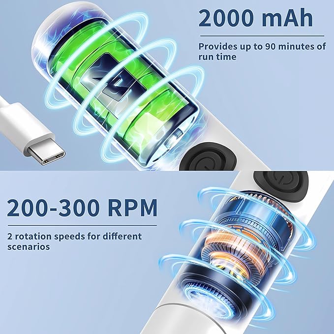 Electric Toilet Brush HKFIF Toilet Brush and Holder Set 360 Degree Powerful Cleaning Easily Eliminate Stains and Residue 2 Speeds Rechargeable Motorized Toilet Scrubber (White)