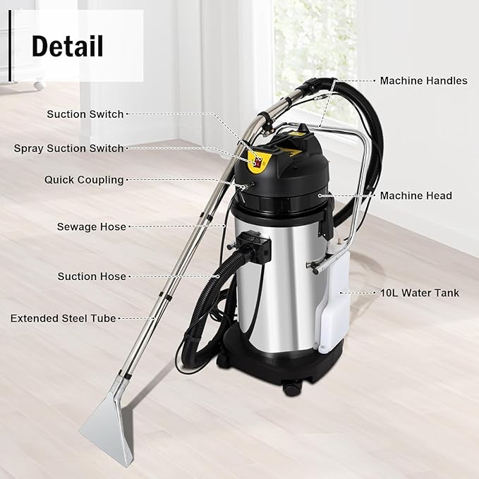 40L/11Gal Commercial Carpet Cleaning Machine with Powerful Vacuum SuctionMultifunctional Carpet ExtractorHeavy Duty Carpets Vacuum Cleaner w/Spraying Extraction Function(Shipped in 2 Parcel)
