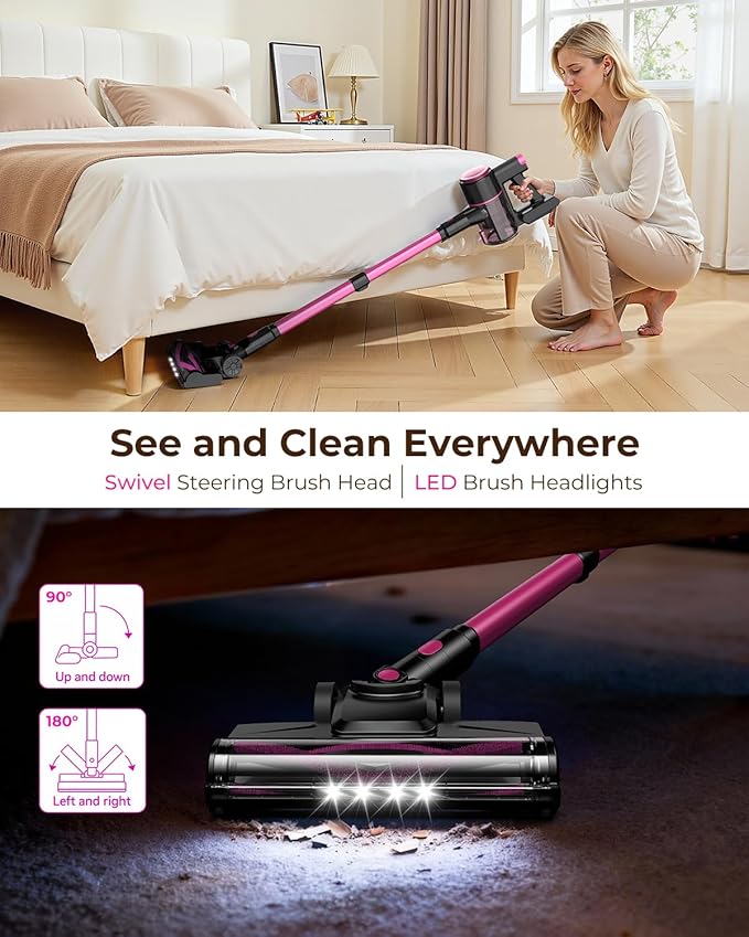 N8 Cordless Vacuum Cleaner Lightweight Stick Vacuum with Powerful Suction 2200mAh Battery 40 Mins Runtime Self-Standing Rechargeable Vacuum Cleaners for Home Hardwood Floor Carpet Pet Hair