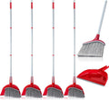 Meanplan 4 Pcs Angle Broom and Dustpan Combo Set for School Classroom 54'' Outdoor Indoor Cleaning Broom Commercial Broom with Step-on Dustpan for Home Kitchen Office Floor Dirt Dust Hair Cleaning