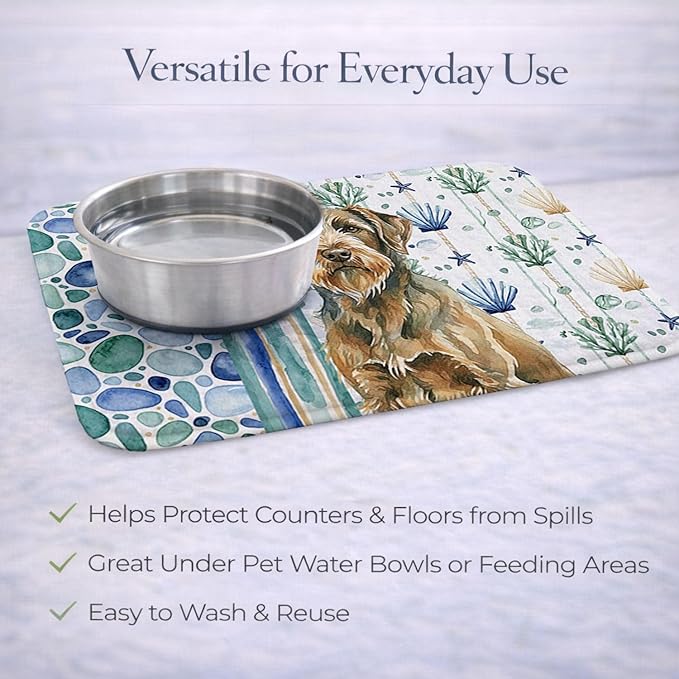Caroline's Treasures Chestnut Wirehaired Pointing Griffon Coastal Sea Glass Dish Drying Mat Absorbent Dish Drying Mat Pad for Kitchen Counter Dish Drainer Mat for Countertop 14 x 21 Multicolor