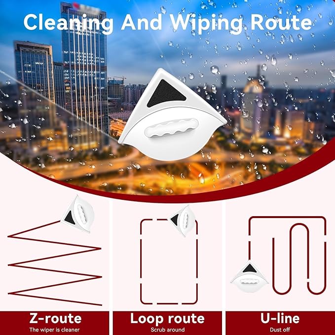 Magnetic Window Cleaner Double Sided Window Cleaner with Abs Plastic Shell Rubber Magnetic Glass Wiper Adjustable Magnetic Washing Brush Equipment for Home High Rise Window(Red)
