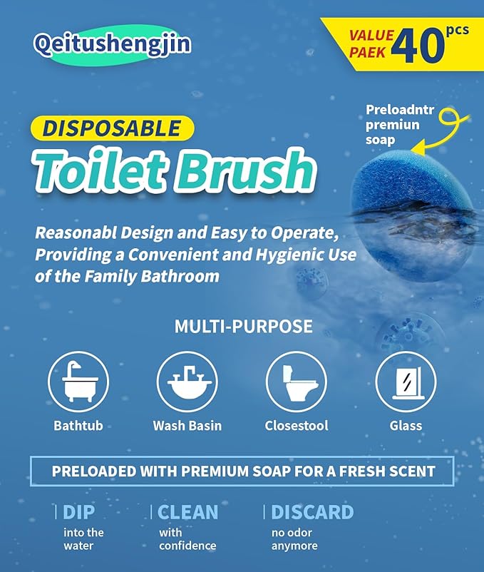 Pack of 40 disposable toilet brush refills designed exclusively for automatic pop-up toilet brushes. Toilet brush refills (Ocean Scent). Not compatible with electric toilet brushes. (40 blue refills)