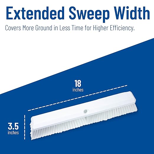 SPARTA 41890EC02 Omni Sweep Plastic Push Broom Head Heavy Duty Industrial Broom With Color Code System For Outdoor Indoor Garage Concrete Patio Kitchen Bathroom 18 Inches White