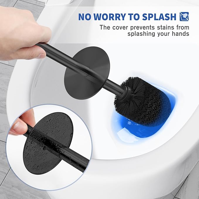 Toilet Brush and Holder 2 Pack Toilet Brush Stainless Steel Toilet Bowl Brush for Bathroom Toilet-Ergonomic ElegantDurable (Black)